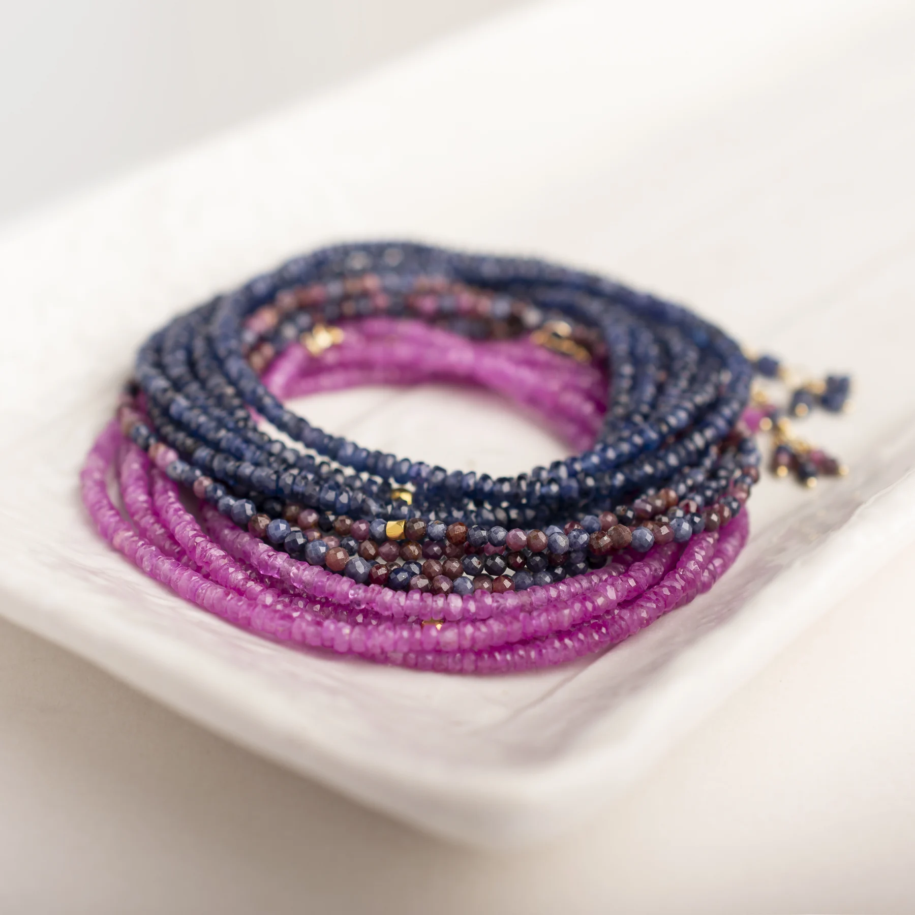 Pink and blue gemstone wrap bracelets
